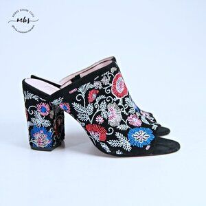 Avec Les Filles Margaux Embroider Floral Block Heel Sandals Multicolor Women 9.5